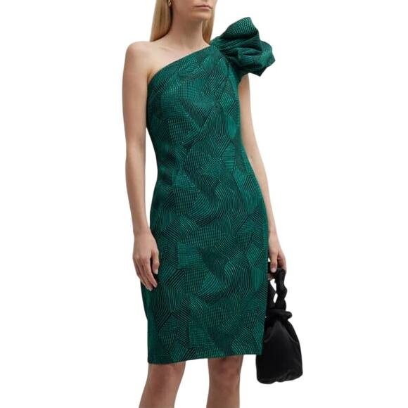 TADASHI SHOJI $368 Textured Puff Sleeve One Shoulder Cocktail‎ Dress size 6 - Picture 1 of 6